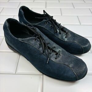 Munro American Sydney Blue Suede Leather Metallic Lace Up Shoes Womens Size 7.5N